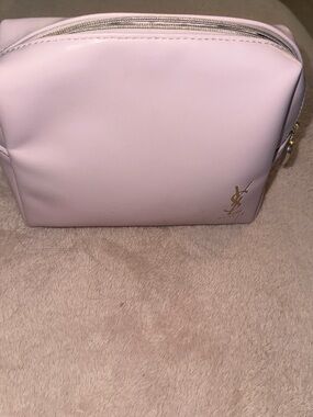 Saint Laurent Light Pink Leather Cosmetic Pouch with Gold Logo